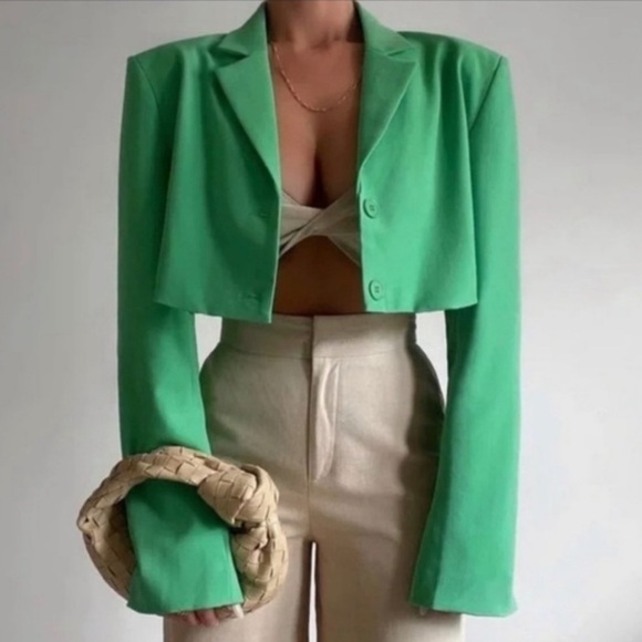 WeWoreWhat x Danielle Bernstein Green Cropped Blazer M - Picture 2 of 10